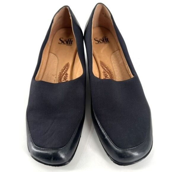 Sofft Womens Leather Fabric Stretch Square Toe Slip On Loafers Black Size 9 wide - Picture 4 of 12